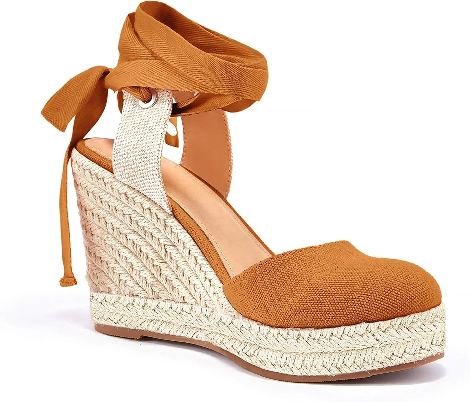 Women's Espadrille Wedge Sandals Closed Toe Lace Up Platform Ankle Wrap Summer Casual Shoes