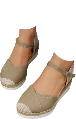 Women's Espadrilles Platform Wedge Sandals, Summer Closed Toe Buckle Ankle Strap Beach Comfortable Walking Shoes
