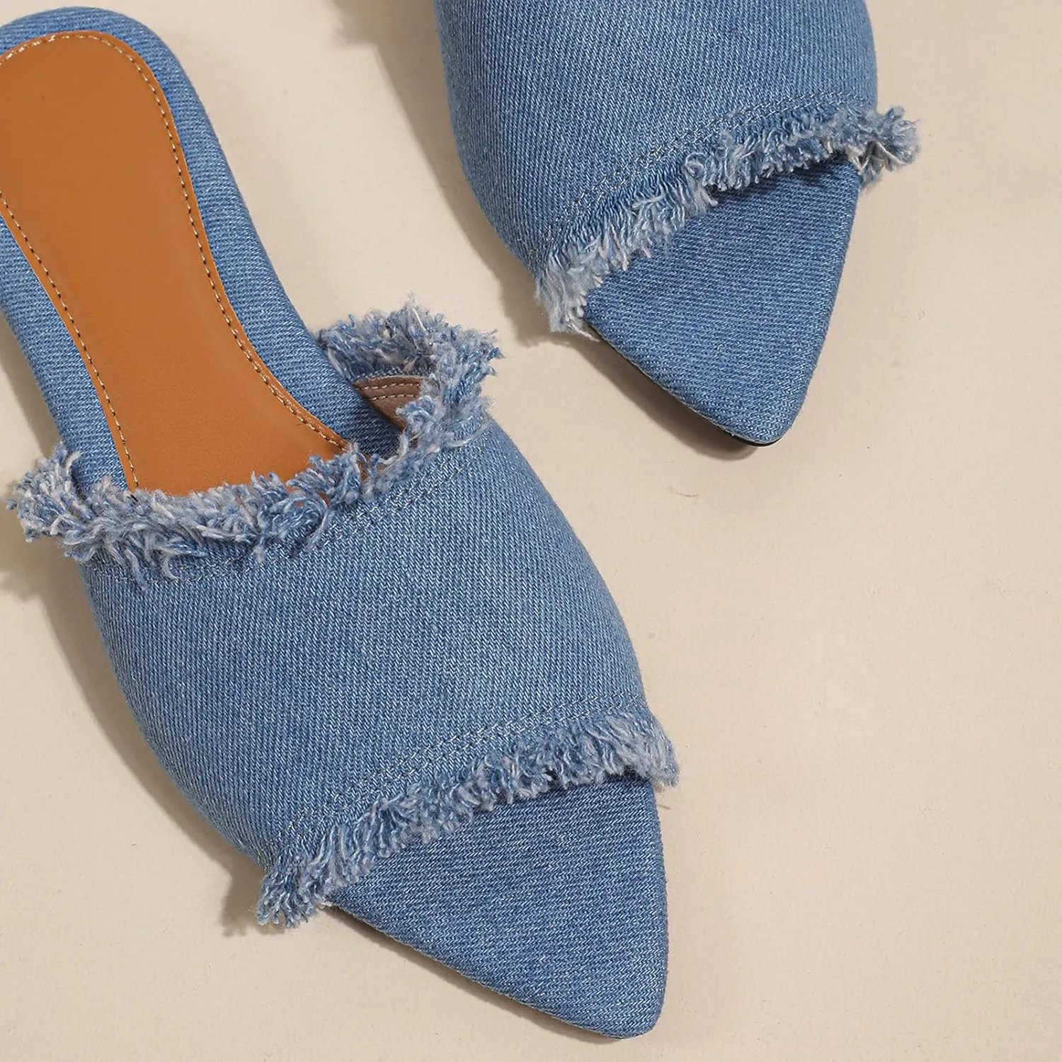 Women's Fashion Denim Cloth Flat Slides Sandals Summer Fish Mouth Open Toe Tassel Comfort Soft Slip On Outdoor Slipper Walking Beach Casual Sandals