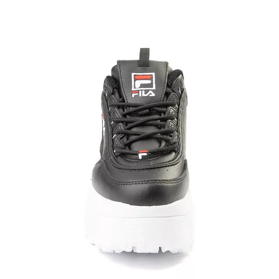 Womens Fila Disruptor 2 Wedge Sneaker (Black/White/White)