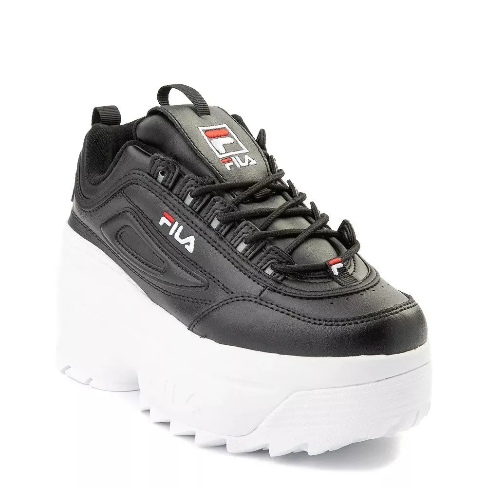 Womens Fila Disruptor 2 Wedge Sneaker (Black/White/White)