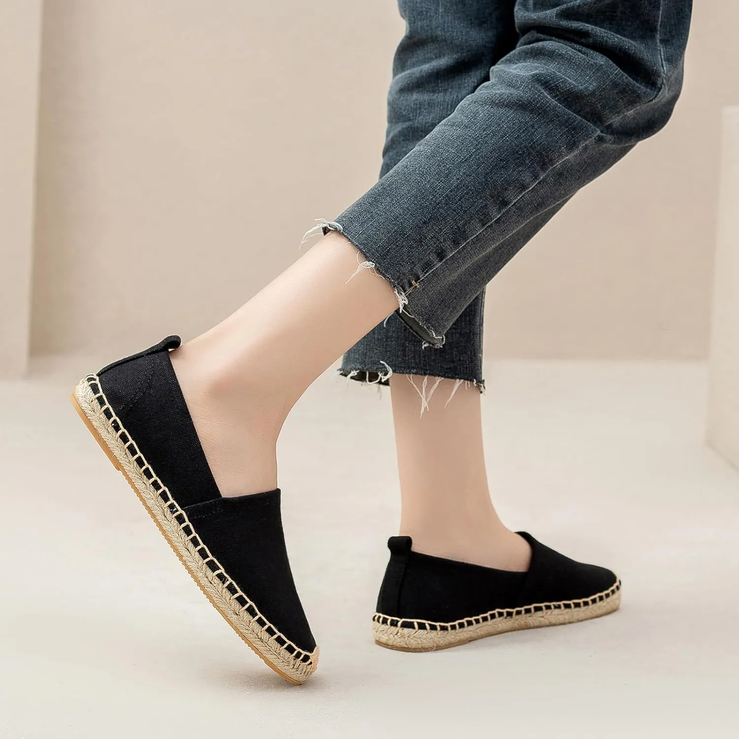 Women's Flat Espadrilles - Soft Women Sneakers Canvas Espadrille Fashion Simple Design Non-Slip Sole Suitable for Summer,Spring,Autumn Any Scenario