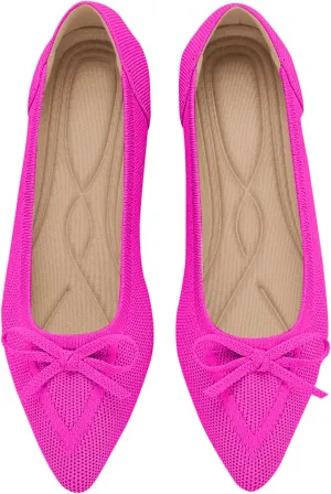 Women's Flats Pointed Toe Bow Knit Ballet Shoes Comfortable Dressy Mesh Slip On Flat
