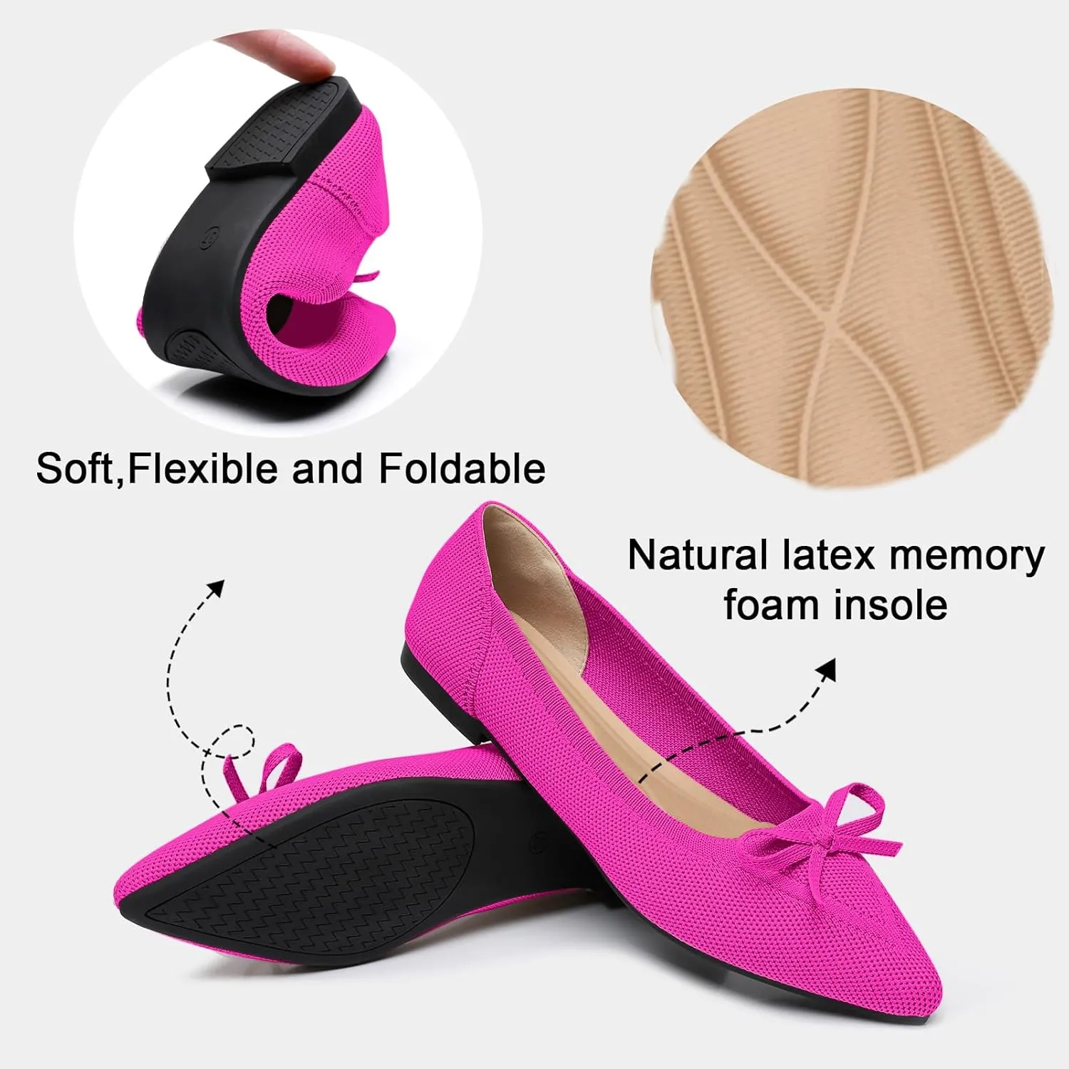 Women's Flats Pointed Toe Bow Knit Ballet Shoes Comfortable Dressy Mesh Slip On Flat