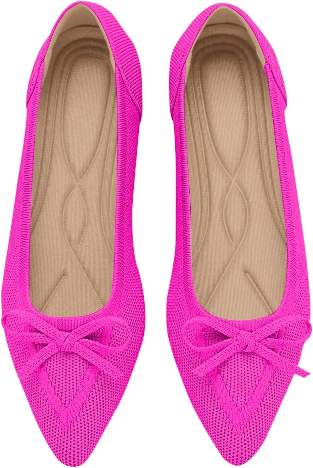 Women's Flats Pointed Toe Bow Knit Ballet Shoes Comfortable Dressy Mesh Slip On Flat