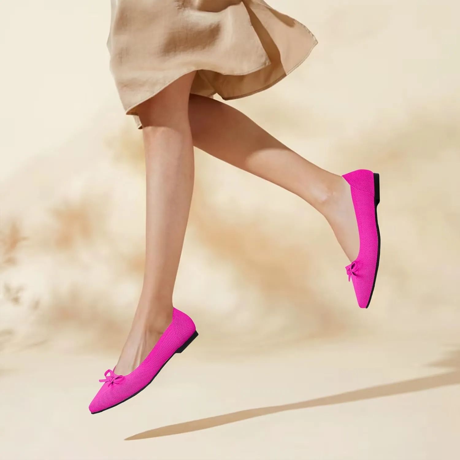 Women's Flats Pointed Toe Bow Knit Ballet Shoes Comfortable Dressy Mesh Slip On Flat