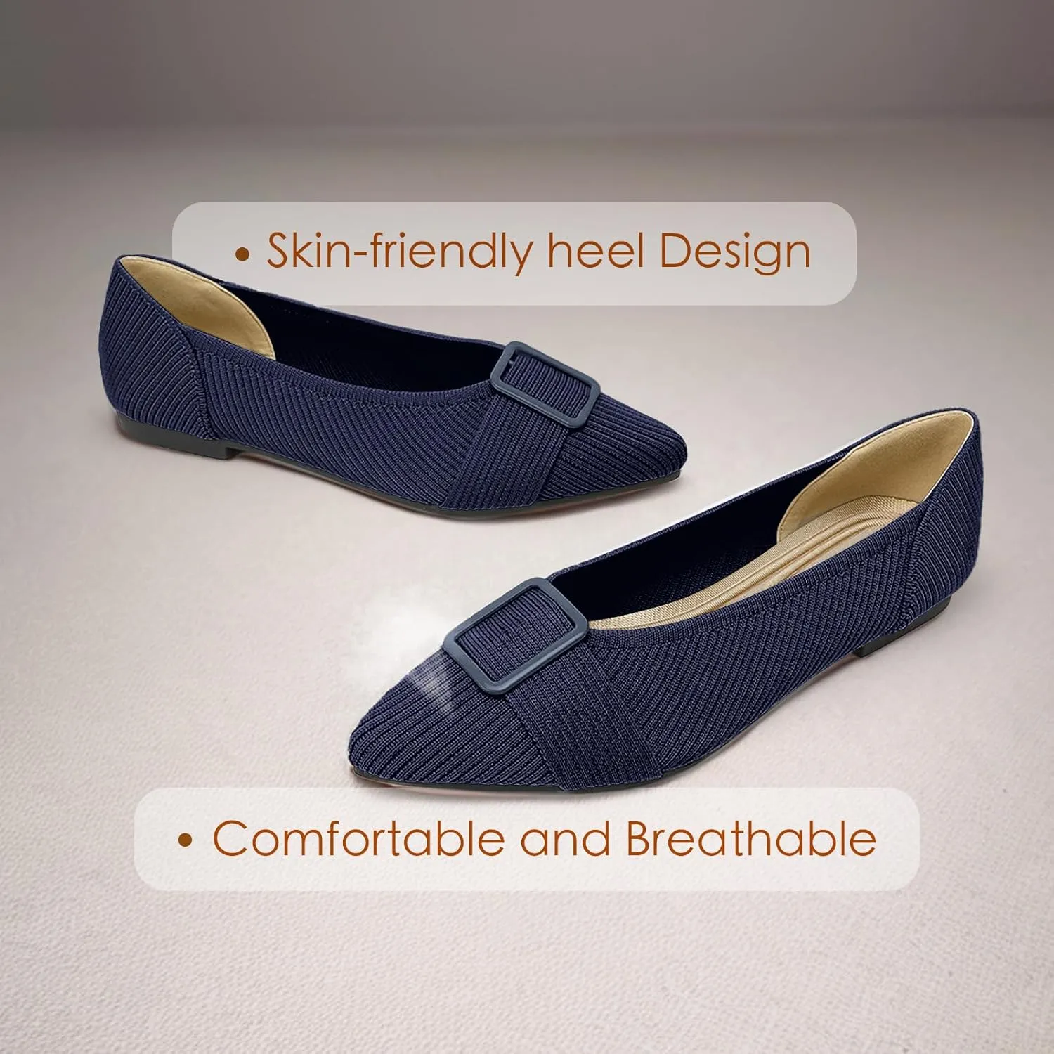 Women's Flats Pointed Toe Knit Ballet Comfortable Casual Dressy Office Shoes Work Flat