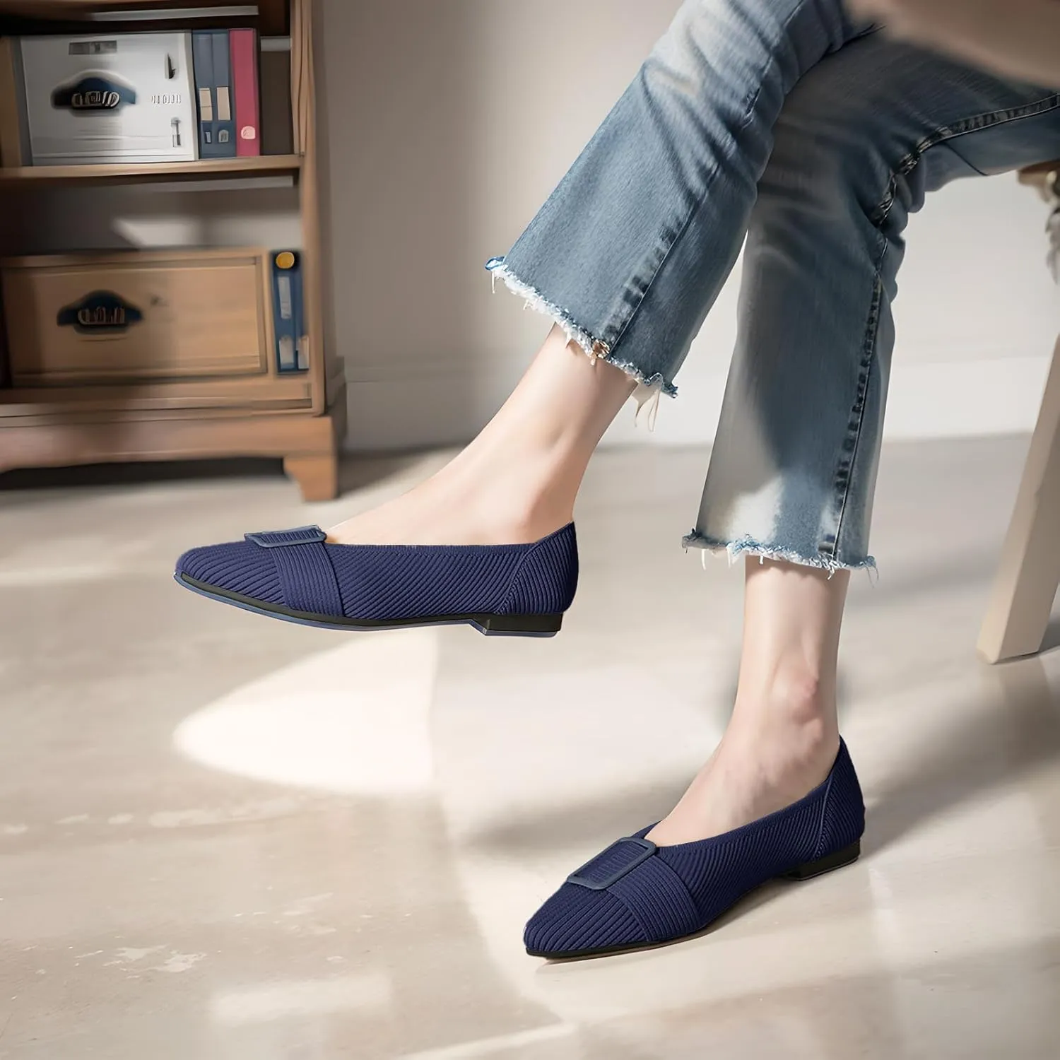Women's Flats Pointed Toe Knit Ballet Comfortable Casual Dressy Office Shoes Work Flat