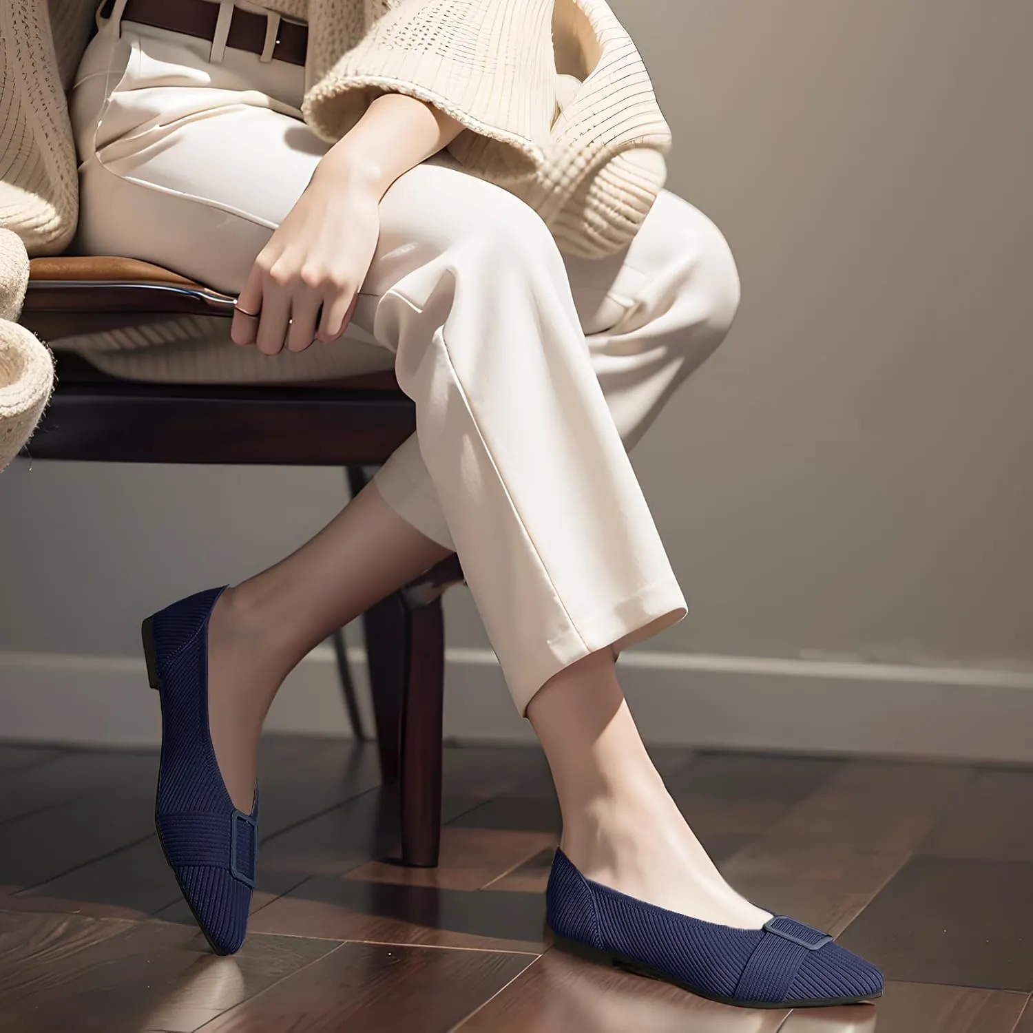 Women's Flats Pointed Toe Knit Ballet Comfortable Casual Dressy Office Shoes Work Flat