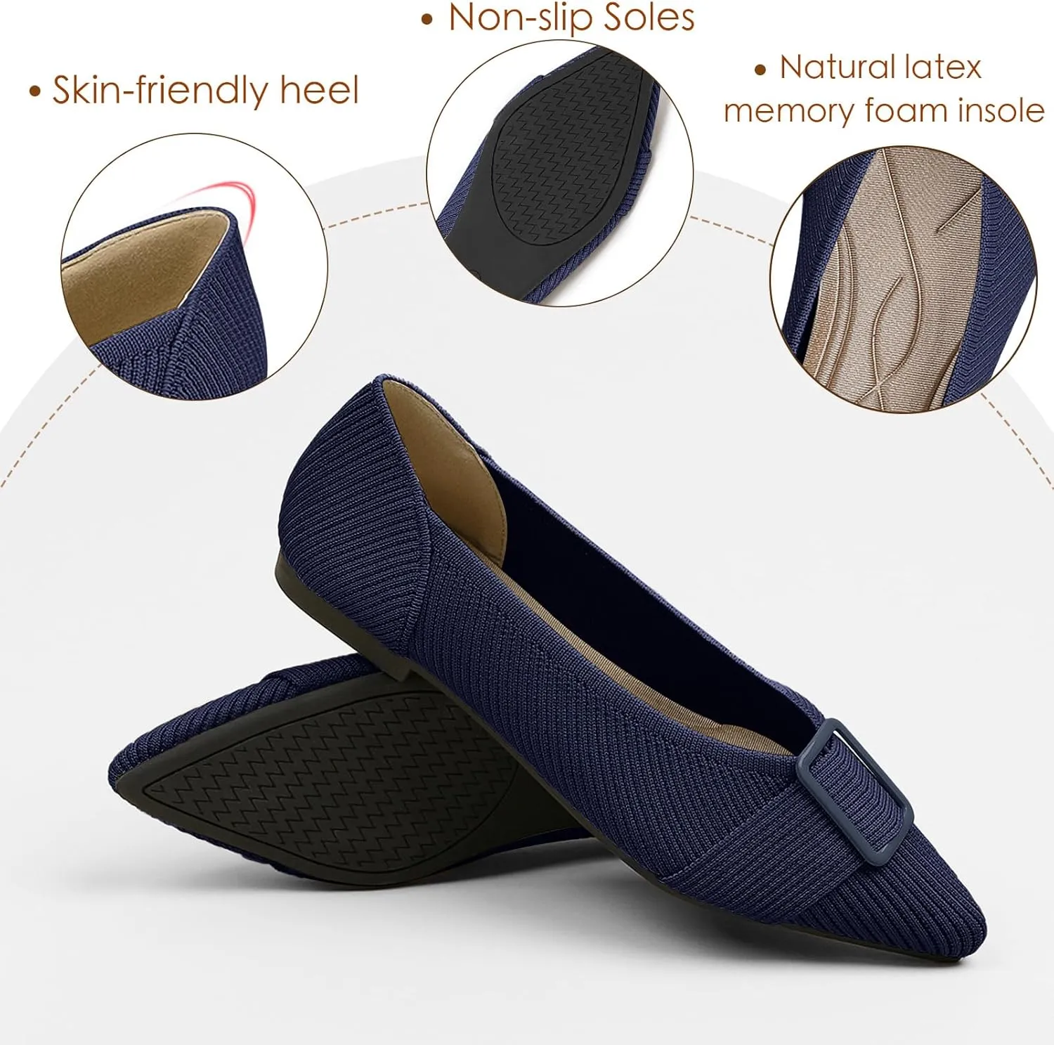 Women's Flats Pointed Toe Knit Ballet Comfortable Casual Dressy Office Shoes Work Flat