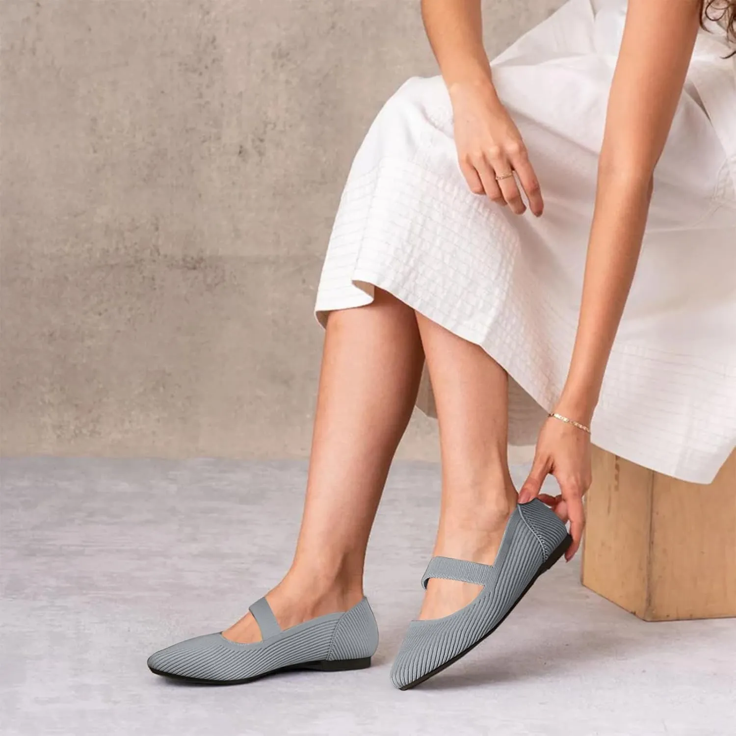 Women's Flats Shoes Pointed Toe Knit Washable Ballet Comfortable Dressy Mary Jane Flat