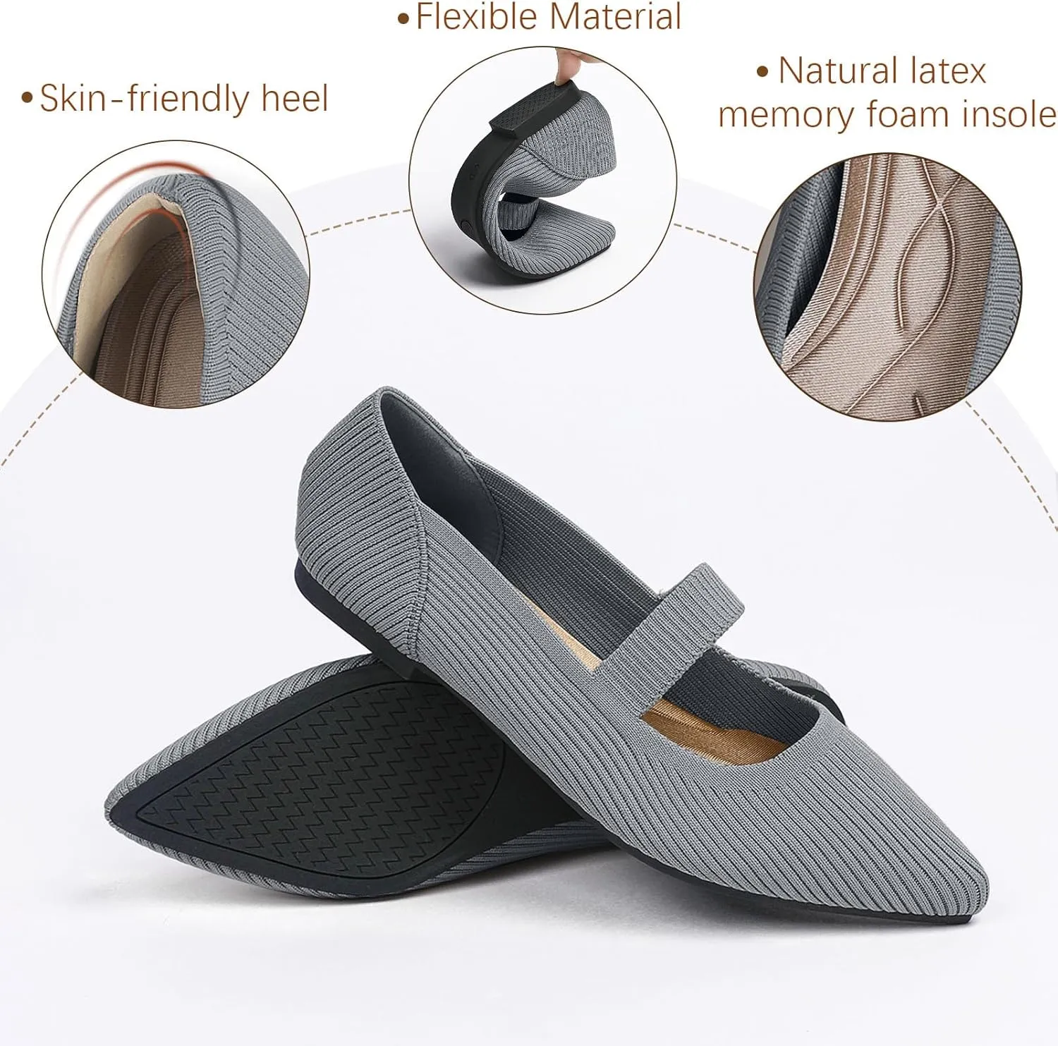 Women's Flats Shoes Pointed Toe Knit Washable Ballet Comfortable Dressy Mary Jane Flat