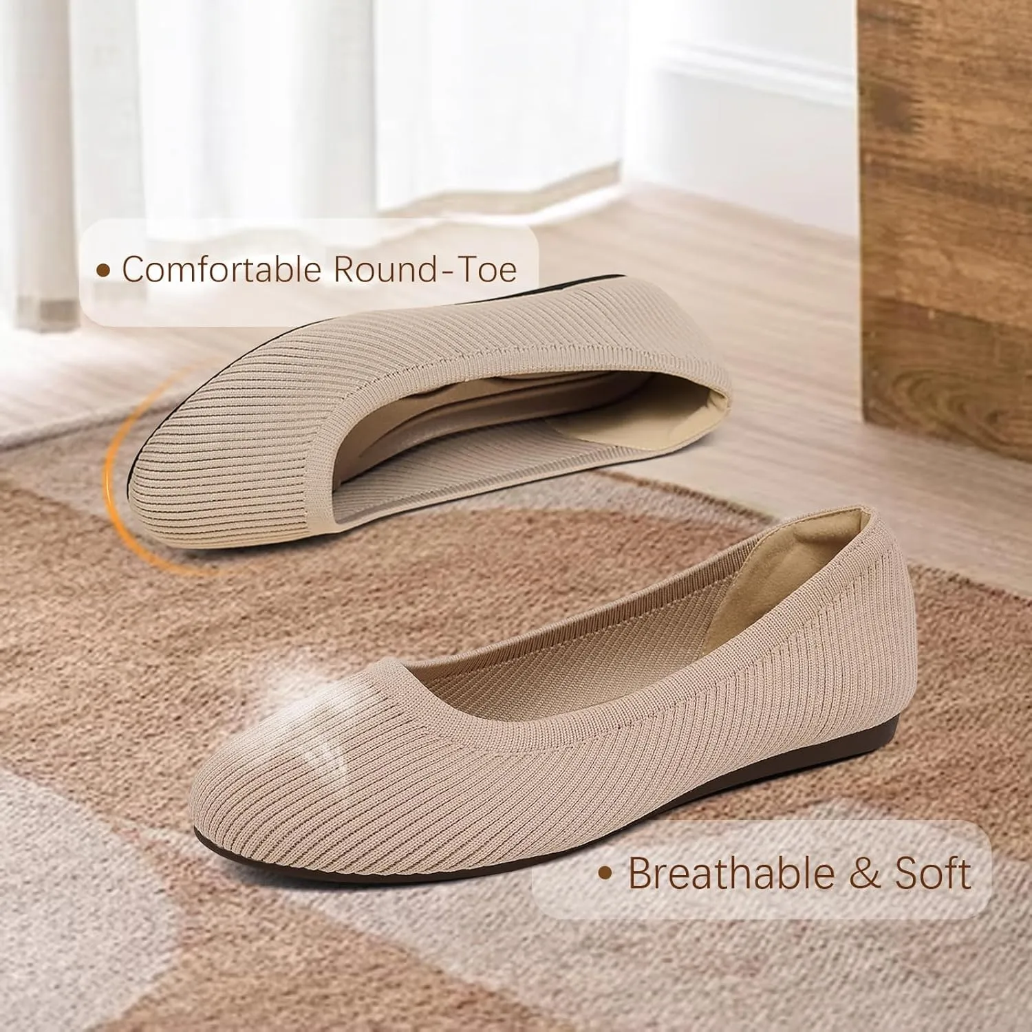 Women's Flats Shoes Round Toe Ballet Knit Comfortable Dressy Flat