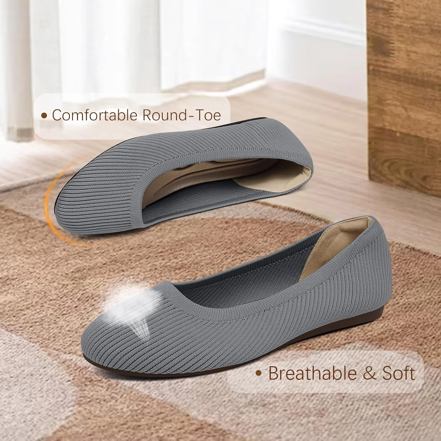 Women's Flats Shoes Round Toe Ballet Knit Comfortable Dressy Flat