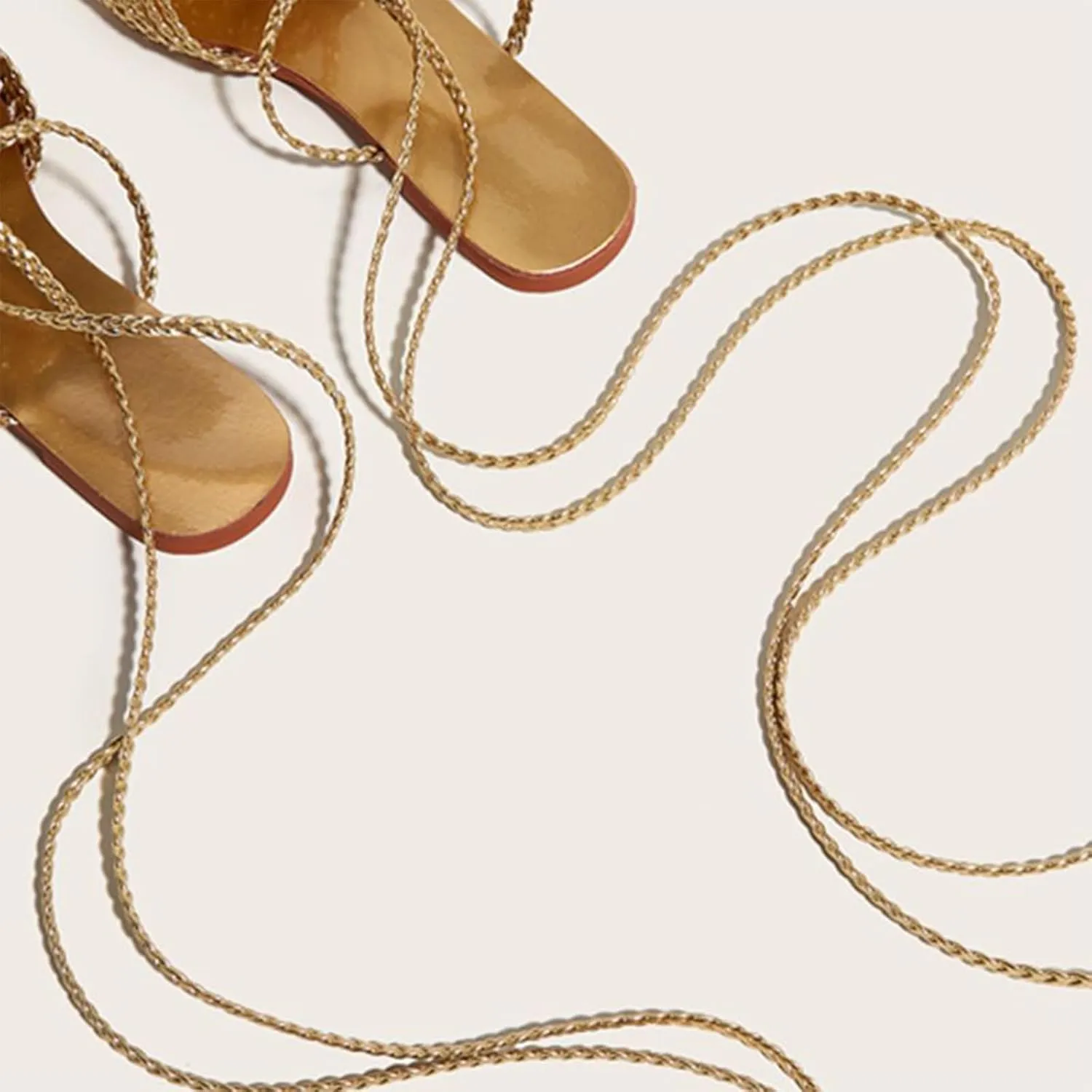 Women's Gold Cross Braided Strap Flat Fish Mouth Roman Sandals Summer Square Toe Sexy Adjust Lace Up Comfortable Soft Sole Boho Sandals Suitable for Party Dress Beach