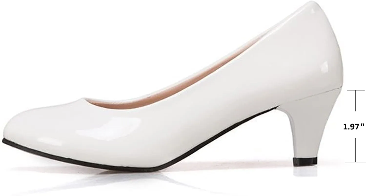 Womens Heels Pumps Shoes Bridal Dress Work Slip-on Wedding Party Low Heel Closed-Toe Shoes
