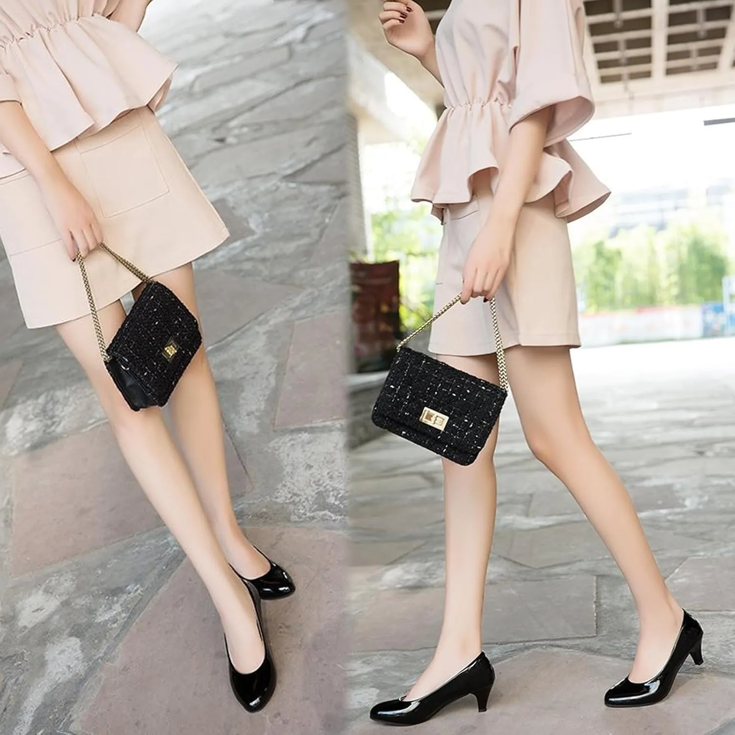 Womens Heels Pumps Shoes Bridal Dress Work Slip-on Wedding Party Low Heel Closed-Toe Shoes