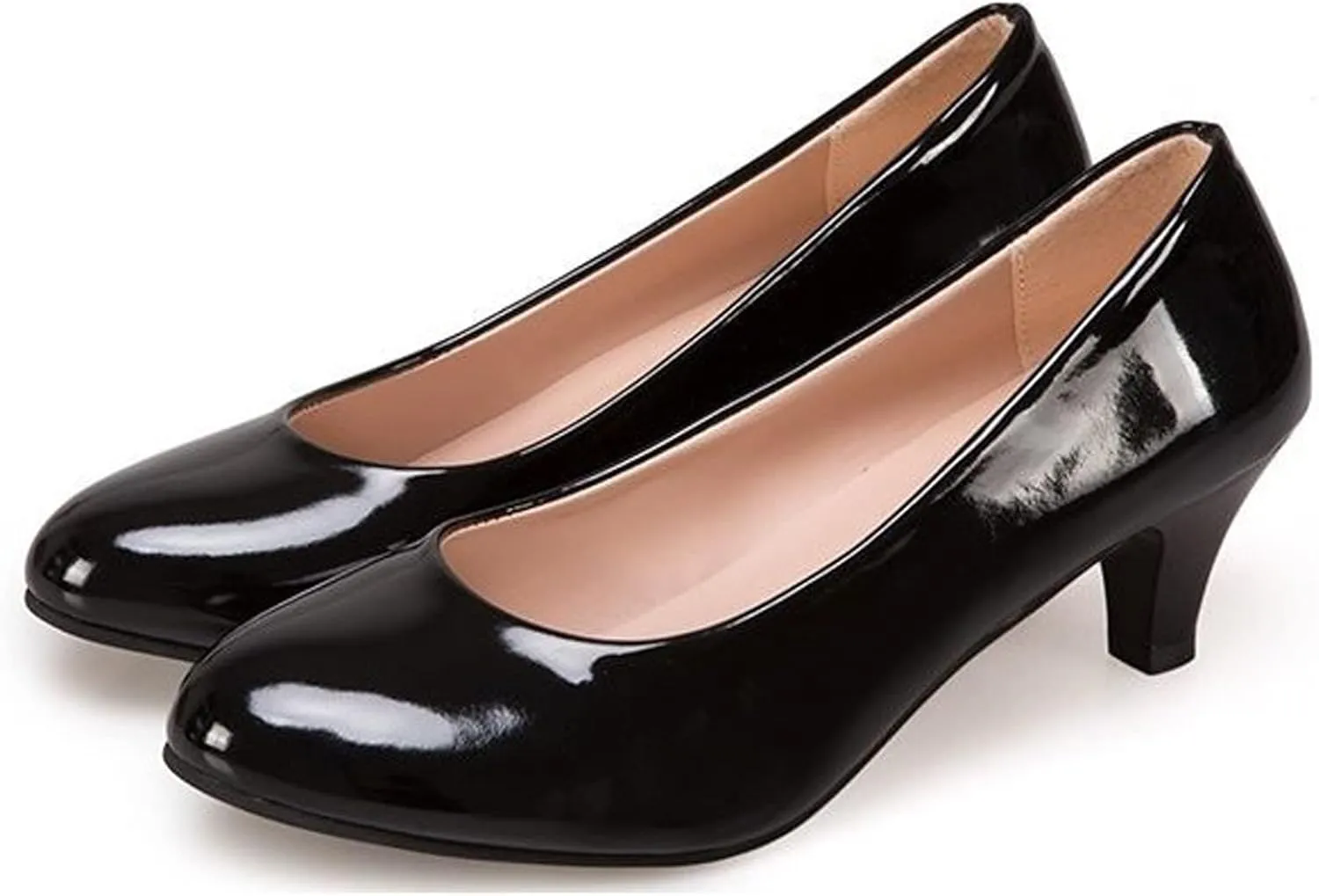 Womens Heels Pumps Shoes Bridal Dress Work Slip-on Wedding Party Low Heel Closed-Toe Shoes