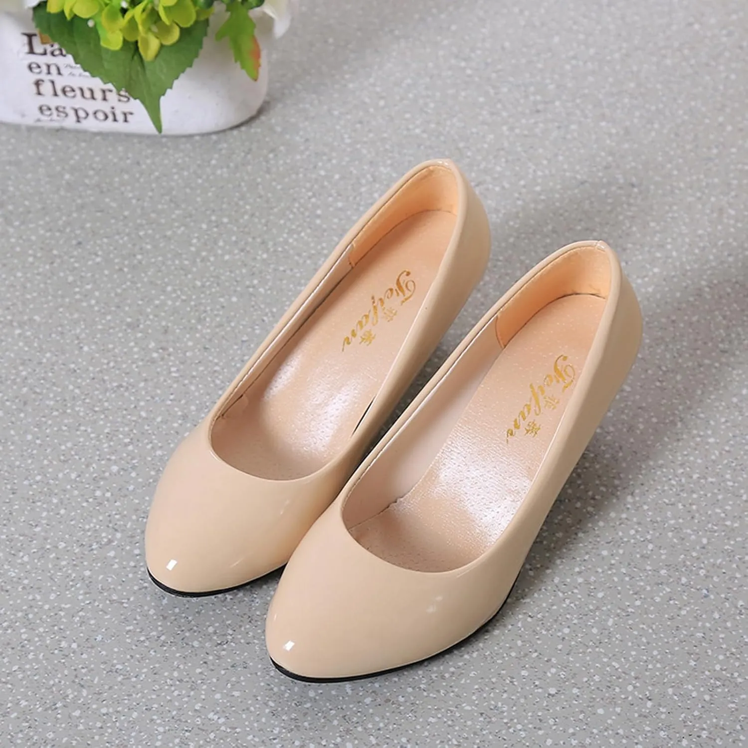 Womens Heels Pumps Shoes Bridal Dress Work Slip-on Wedding Party Low Heel Closed-Toe Shoes