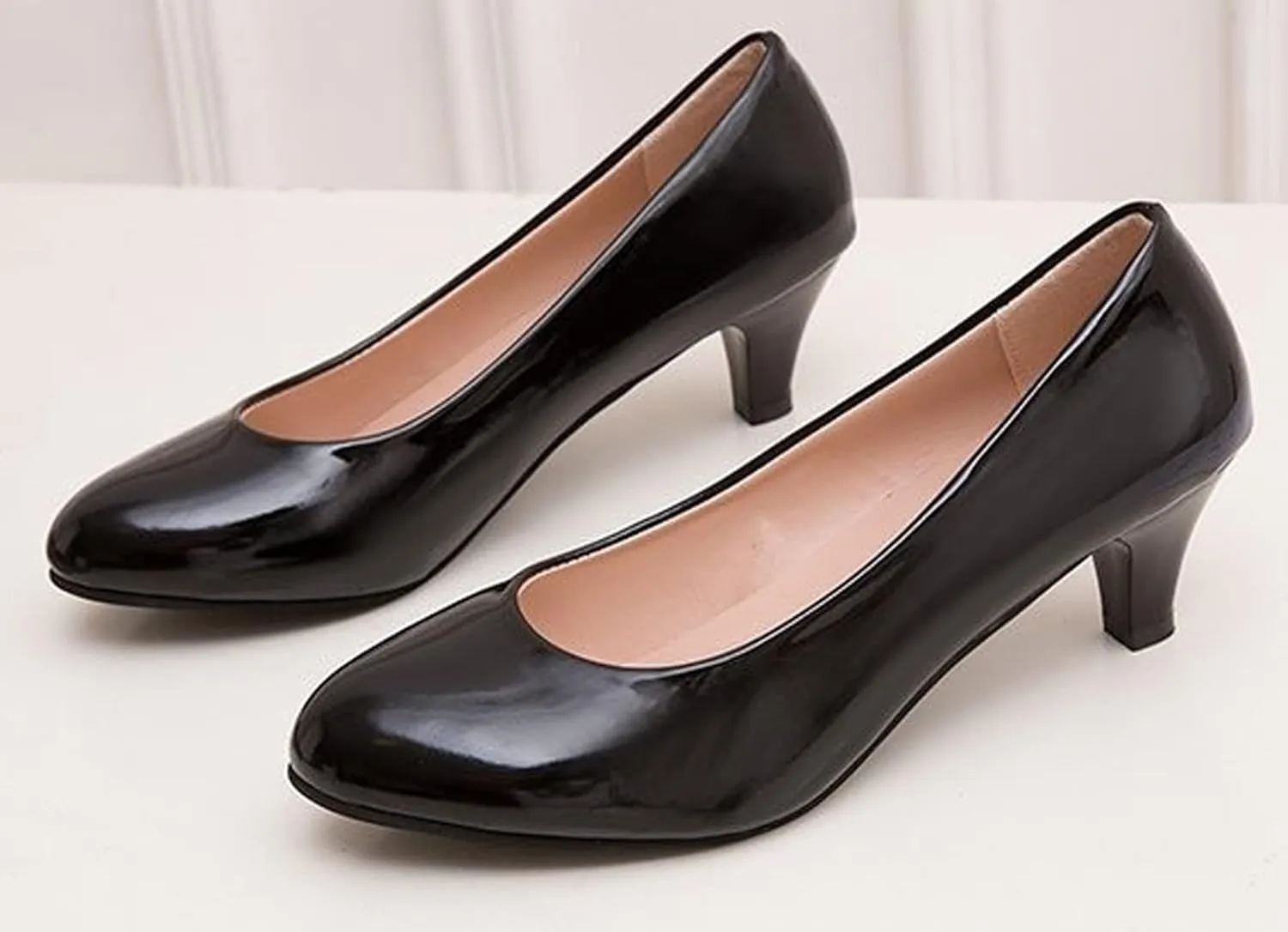 Womens Heels Pumps Shoes Bridal Dress Work Slip-on Wedding Party Low Heel Closed-Toe Shoes