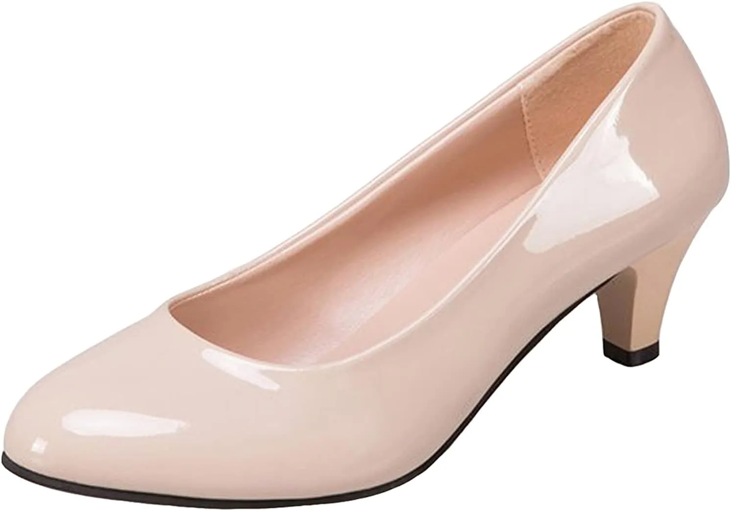 Womens Heels Pumps Shoes Bridal Dress Work Slip-on Wedding Party Low Heel Closed-Toe Shoes