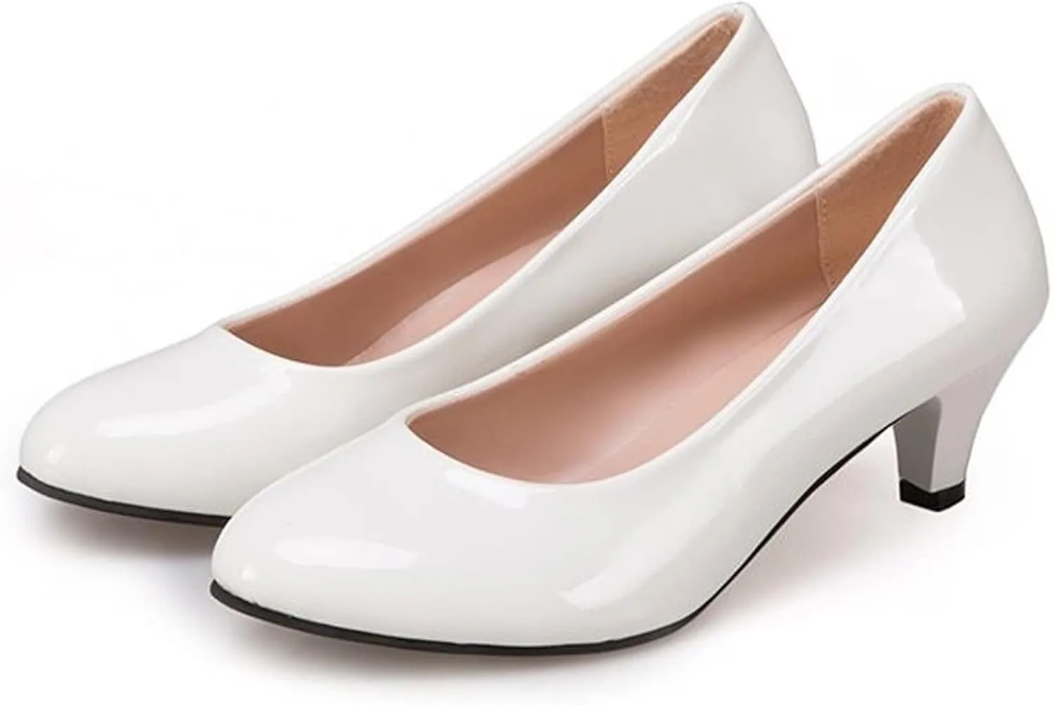 Womens Heels Pumps Shoes Bridal Dress Work Slip-on Wedding Party Low Heel Closed-Toe Shoes