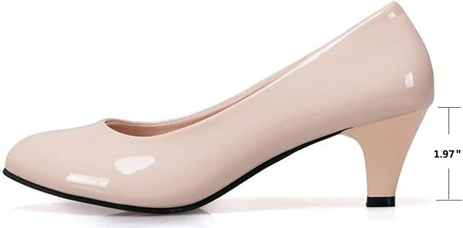 Womens Heels Pumps Shoes Bridal Dress Work Slip-on Wedding Party Low Heel Closed-Toe Shoes