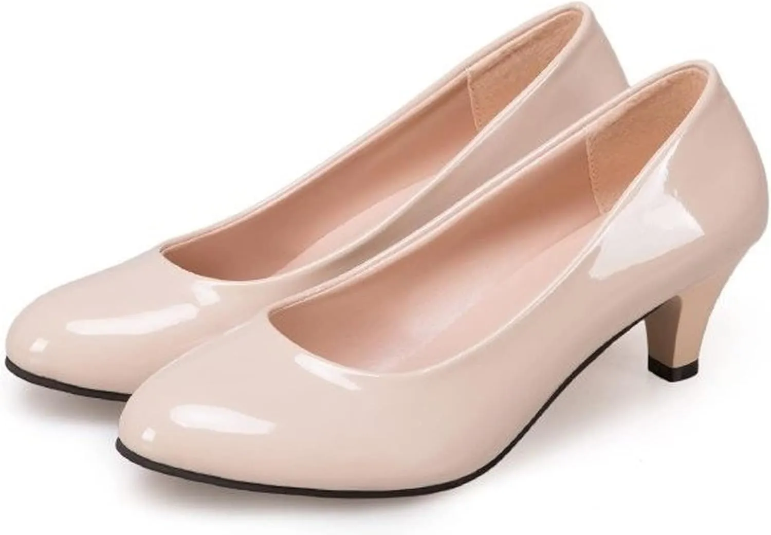 Womens Heels Pumps Shoes Bridal Dress Work Slip-on Wedding Party Low Heel Closed-Toe Shoes
