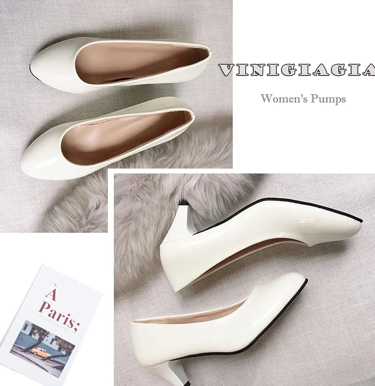 Womens Heels Pumps Shoes Bridal Dress Work Slip-on Wedding Party Low Heel Closed-Toe Shoes