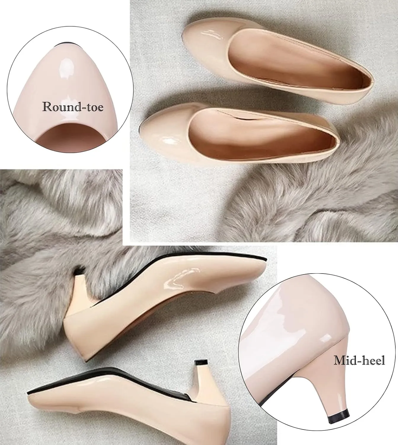 Womens Heels Pumps Shoes Bridal Dress Work Slip-on Wedding Party Low Heel Closed-Toe Shoes