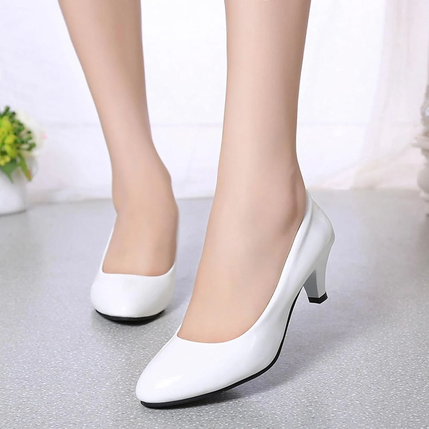 Womens Heels Pumps Shoes Bridal Dress Work Slip-on Wedding Party Low Heel Closed-Toe Shoes