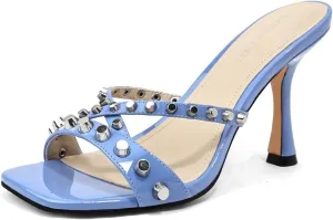Womens Heels Square Toe Heeled Sandals for Women Low Kitten Heels Sandals Open Toe Slip on Mule for Party Wedding Dress Shoes