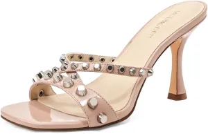 Womens Heels Square Toe Heeled Sandals for Women Low Kitten Heels Sandals Open Toe Slip on Mule for Party Wedding Dress Shoes