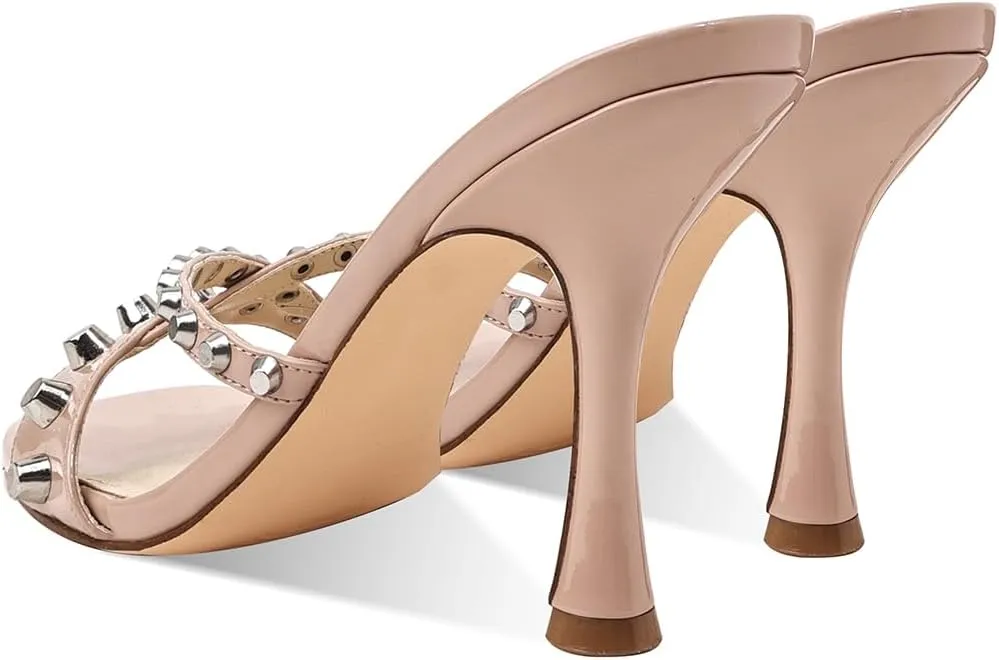 Womens Heels Square Toe Heeled Sandals for Women Low Kitten Heels Sandals Open Toe Slip on Mule for Party Wedding Dress Shoes