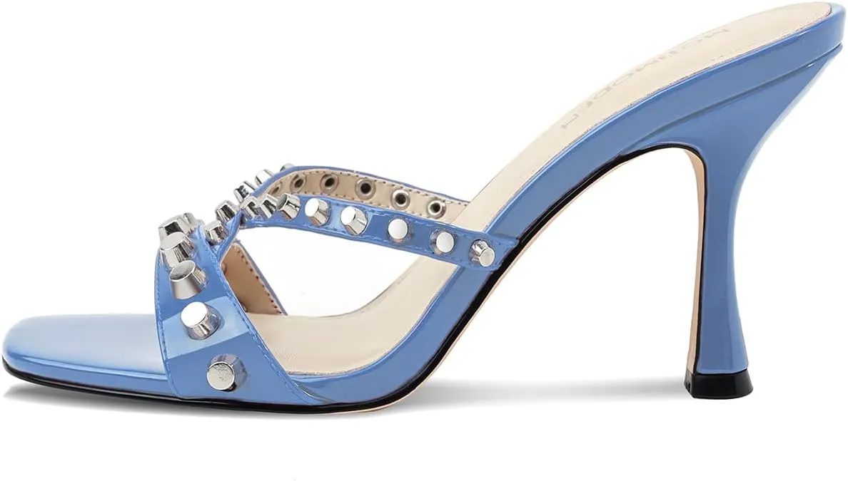 Womens Heels Square Toe Heeled Sandals for Women Low Kitten Heels Sandals Open Toe Slip on Mule for Party Wedding Dress Shoes