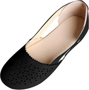 Women's Hollow Wedge Sandals Round Closed Toe Soft Loafers Outdoor Walking Shoes Comfortable Breathable Elastic Sandals Summer Lightweight Slip-on Beach Casual Sandal