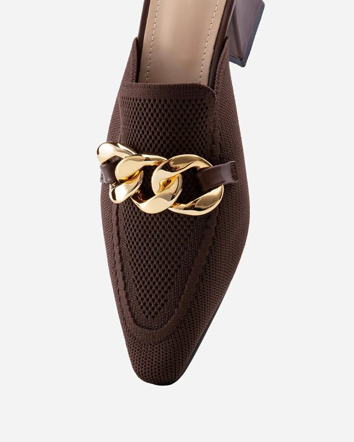Women's Knit Pointed Toe Chunky Heel Mules, Comfortable Slip-On Sandals for Business and Daily Wear