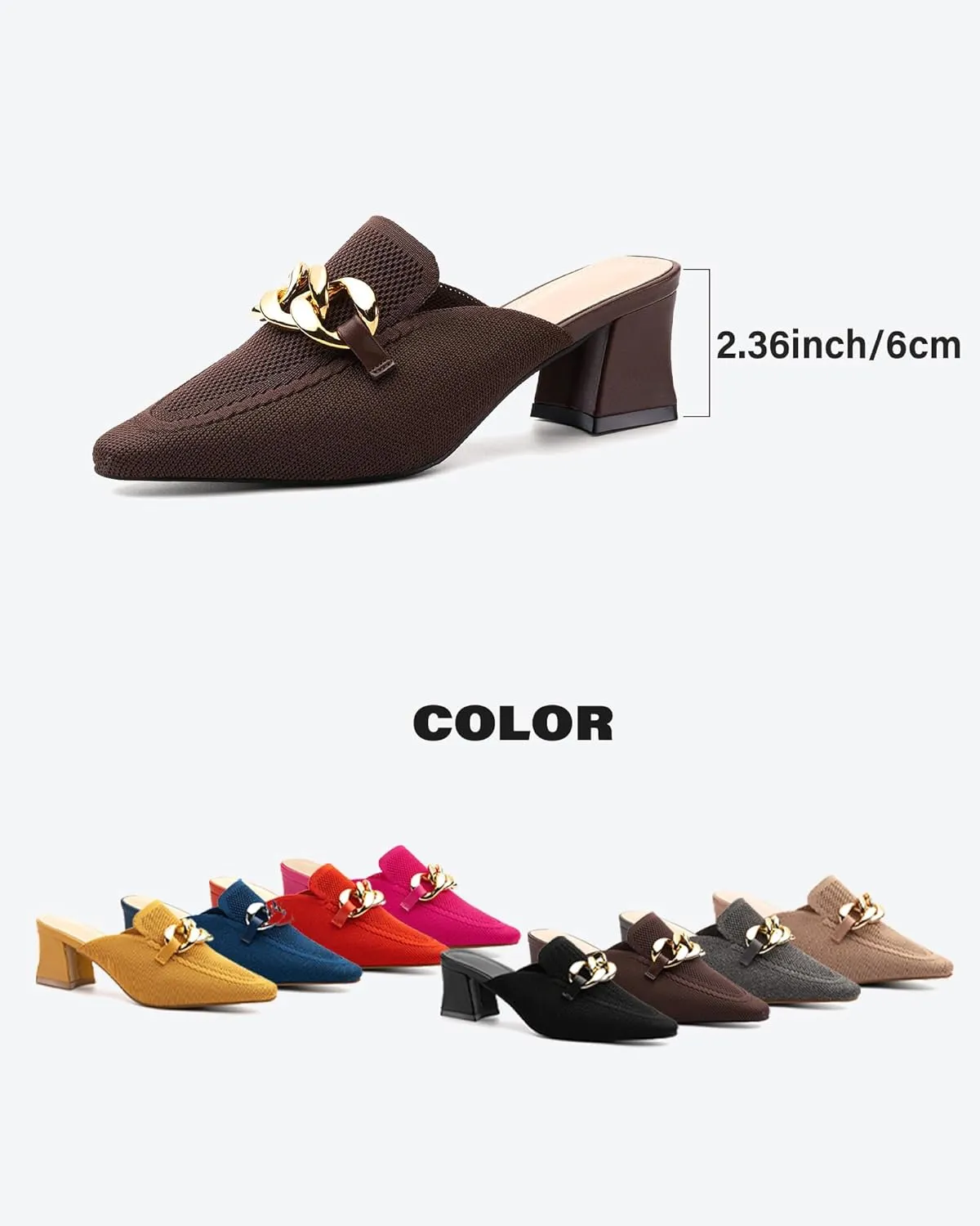 Women's Knit Pointed Toe Chunky Heel Mules, Comfortable Slip-On Sandals for Business and Daily Wear