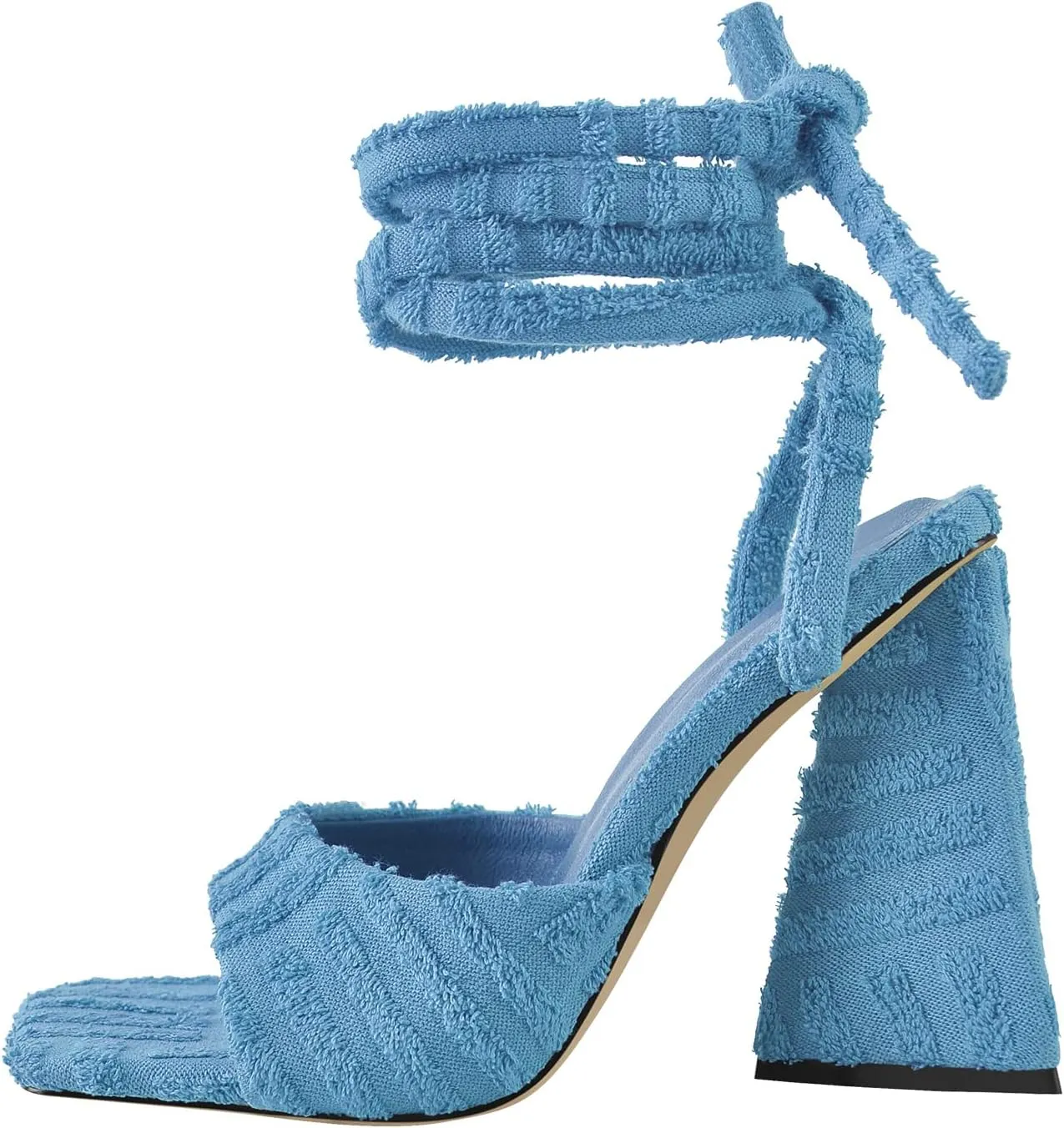 Women's Lace up Fashion Square Toe High Heeled Ankle Strap Chunky Mule Sandals