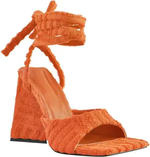 Women's Lace up Fashion Square Toe High Heeled Ankle Strap Chunky Mule Sandals