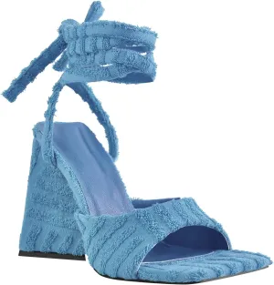 Women's Lace up Fashion Square Toe High Heeled Ankle Strap Chunky Mule Sandals