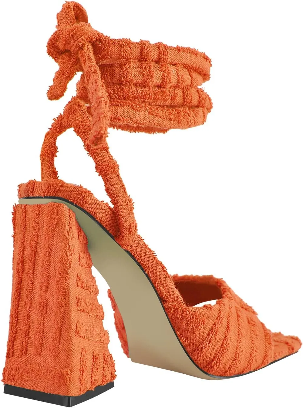 Women's Lace up Fashion Square Toe High Heeled Ankle Strap Chunky Mule Sandals