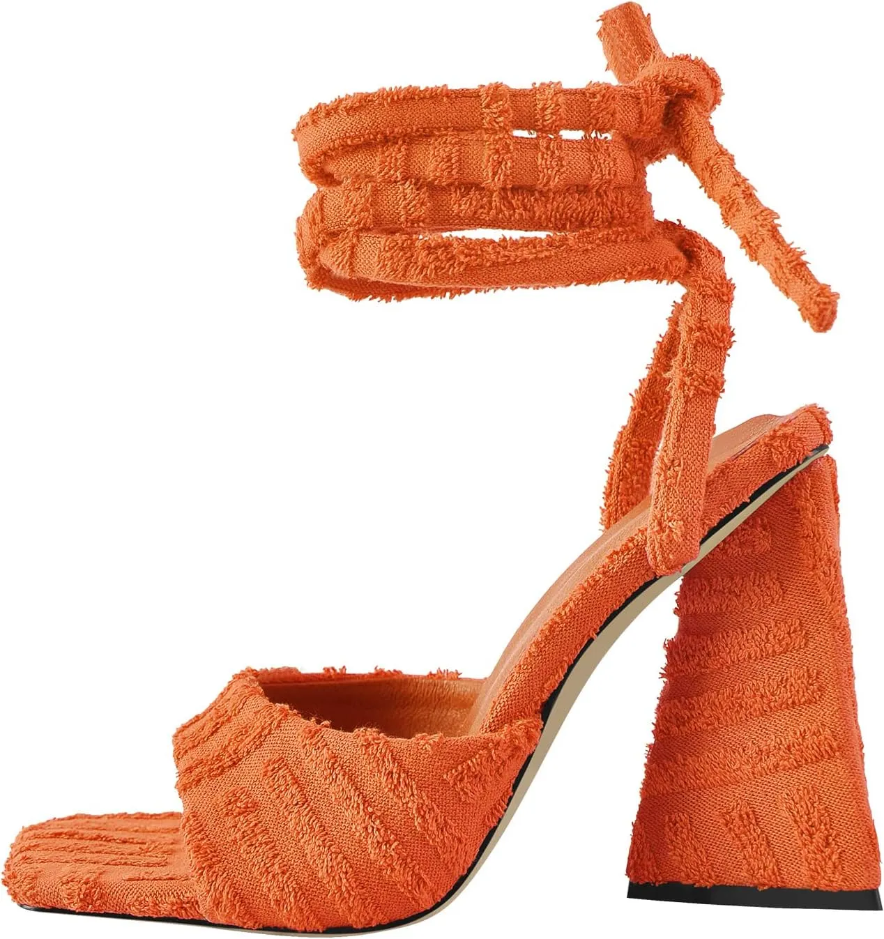 Women's Lace up Fashion Square Toe High Heeled Ankle Strap Chunky Mule Sandals