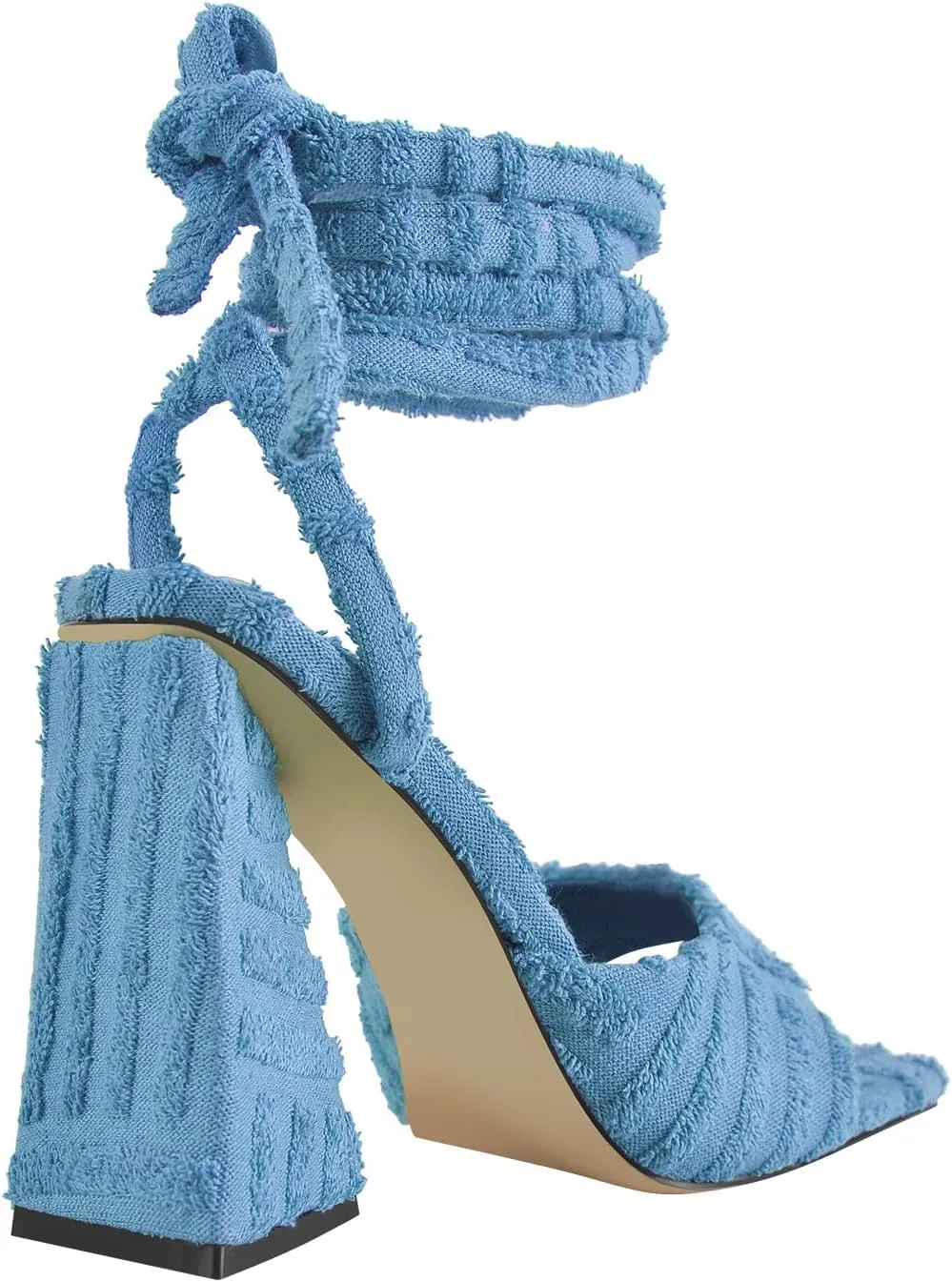 Women's Lace up Fashion Square Toe High Heeled Ankle Strap Chunky Mule Sandals