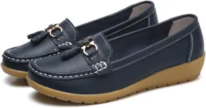 Women's Leather Breathable Moccasins Shoes, Non Slip Soft Outdoor Comfortable Casual Flat Shoe, Platform Loafers