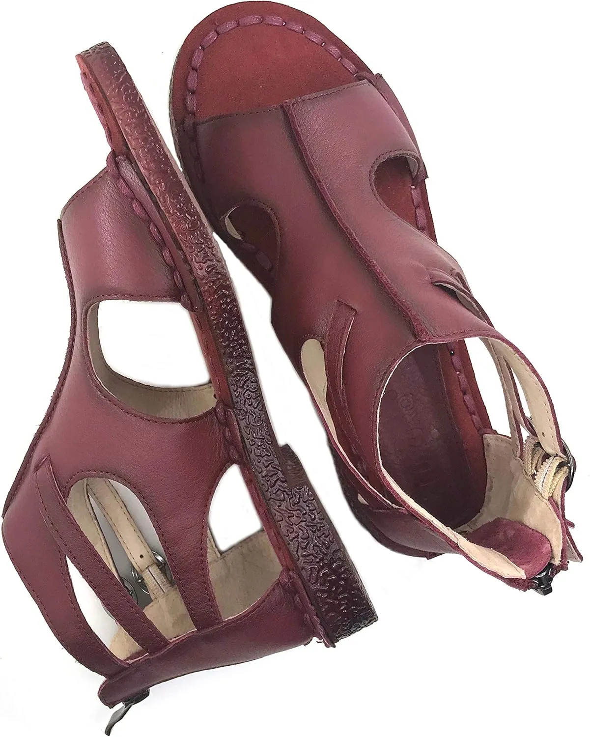 Womens Leather Sandals - Low Wedge Soft and Comfort Outdoor Sandals, Gladiator Flat Sandal for Women