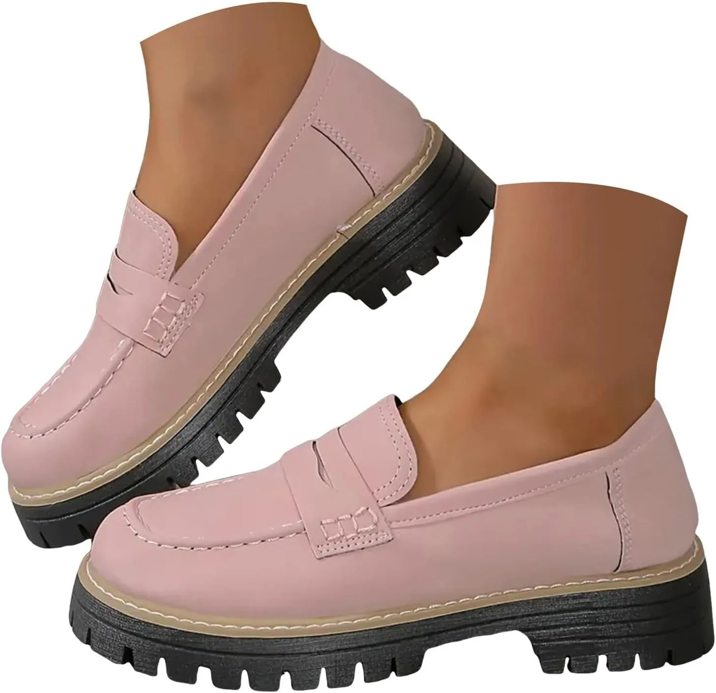 Womens Loafers Dressy Suede Chunky Slip On Shoes Penny Loafer Lug Sole Comfortable Casual Business Shoes Summer Fashion Office Shoe Retro Comfy Oxford for Work