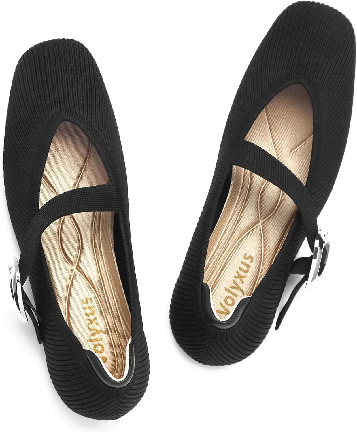 Women's Mary Jane Flats Shoes Square Toe Ballet Flats Comfortable Dressy Knit Flats with Strap Slip On Washable Casual Office Shoes