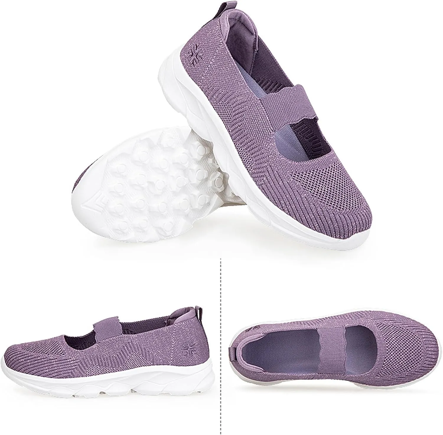 Women's Mesh Slip On Walking Shoes Flat Loafers with Elastic Band Soft Sole Comfortable Working Nurse Shoes Elderly Casual Memory Foam Sneakers Breathable Flat Mother Shoes