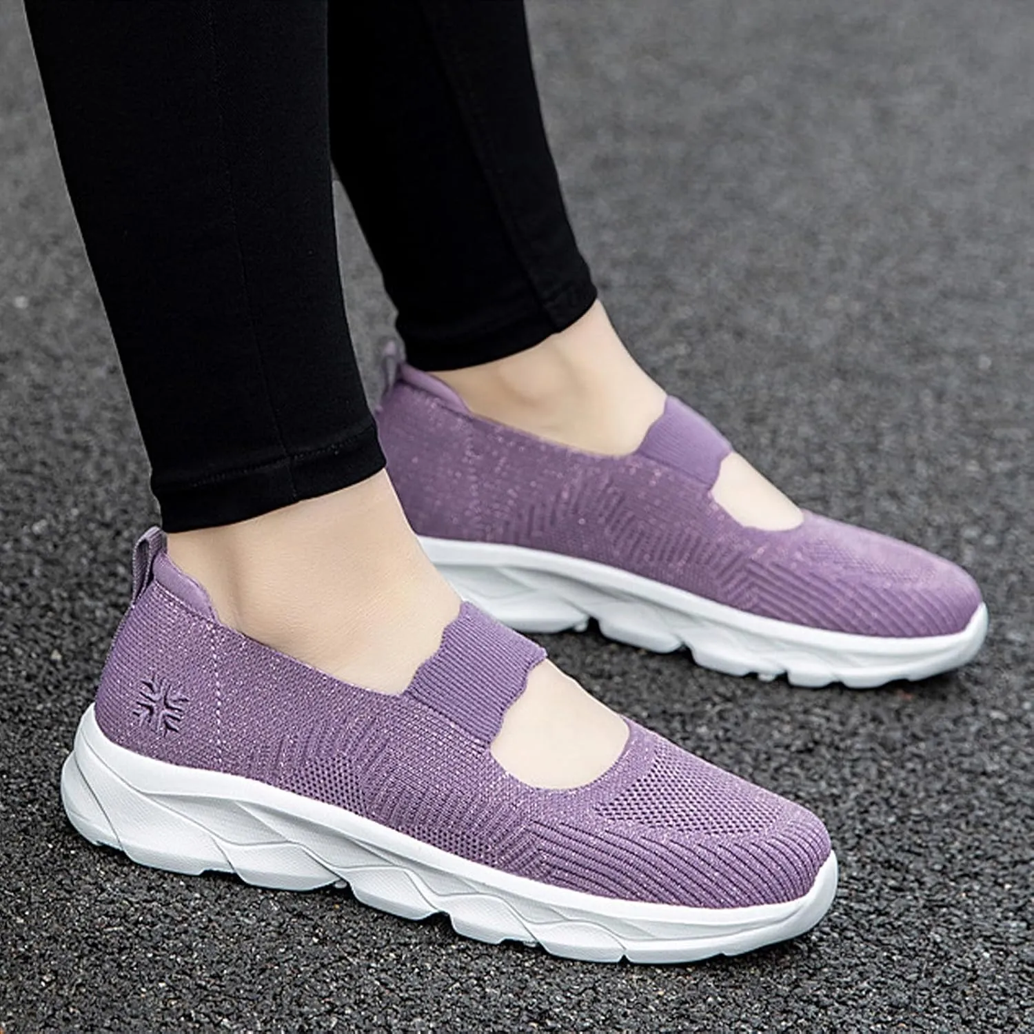 Women's Mesh Slip On Walking Shoes Flat Loafers with Elastic Band Soft Sole Comfortable Working Nurse Shoes Elderly Casual Memory Foam Sneakers Breathable Flat Mother Shoes